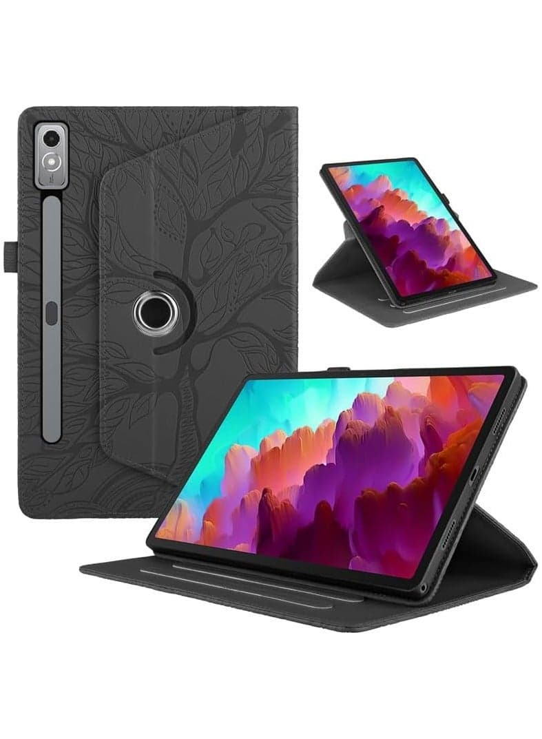 Lenovo Tab P12 12.7 inch 2023 (TB-370FU/TB-371FC) Tree of Life Tablet Case, TPU + PU Leather 360 Degree Rotative Kickstand Cover with Auto Wake/Sleep