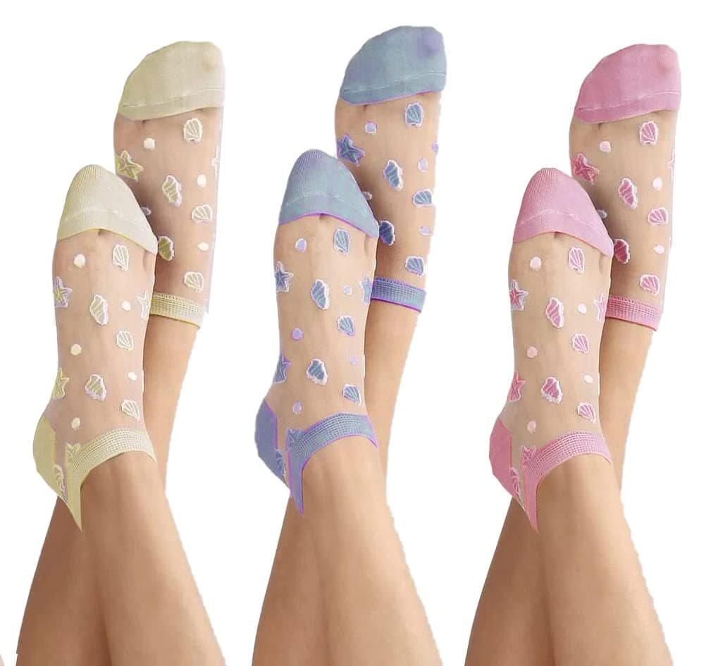 ICW Women's Transparent Lace Net Mesh Ankle Length Sheer Socks For Girls (pack of 3) FREE SIZE 3 PC