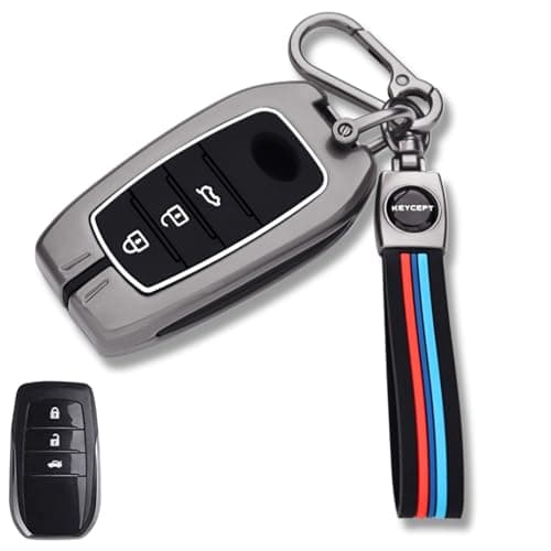 KEYCEPT Metal Key Cover for 3 Button Toyota Innova Hycross | Fortuner | Hilux | Innova Crysta | Fortuner Legender | Land Cruiser | Suzuki Invicto Smart Key (Long Keychain)