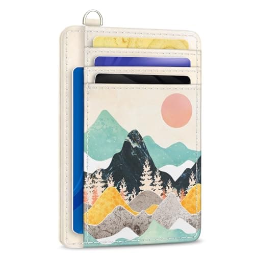 Yonlevres Credit Card Holder Slim Wallet, Sunrise Mountain RFID Wallet Women Front Pocket Card Holder Travel Thin Small Cute ID Window PU Leather RFID Blocking Case Organizer