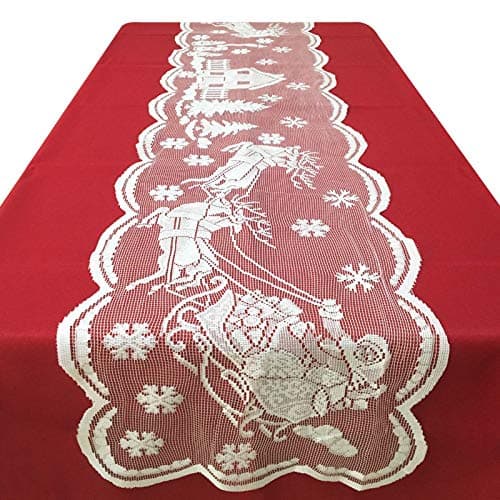 Joysail Christmas Table Runner 72 Inch - Lace Santa Reindeer Snowflake Table Runner for Christmas Table Decorations - White Xmas Table Runner for Winter Holiday Dining Room