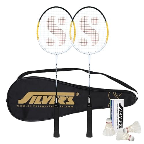 Silver's Aluminium Stricker Badminton Kit (2 Racquets with Full Cover, 1 Box Feather Shuttlecock Pack of 3)(Yellow/White)