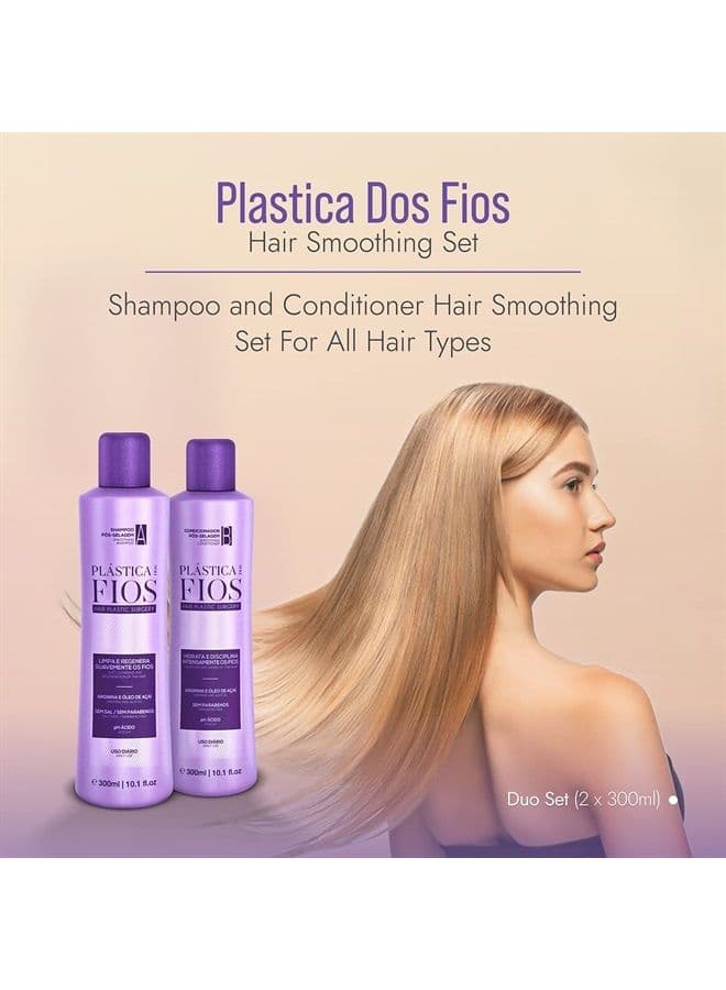 Cadiveu Plastica Dos Fios - Home Care - Shampoo and Conditioner Hair smoothing set for all hair types, Duo Set. (2 x 300ml)