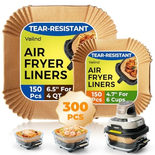 Vailnd 300 Pcs Air Fryer Liners Disposable Fits for Ninja Crispi 4in1 Portable Glass Square Parchment Paper Sheets for 4QT 6 Cup Air Fryer Cooking System NonStick AirFryer Liners Accessories