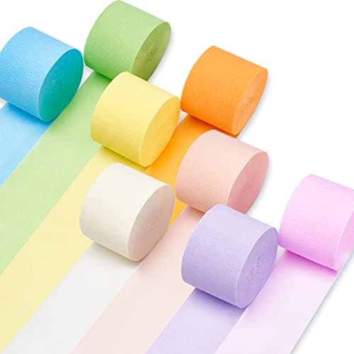 PartyWoo Pastel Crepe Paper Streamers 8pcs 656ft Pack of Pastel Rainbow Colorful Crepe Paper Streamers for Graduation Baby Shower Unicorn Easter Safari Spring Rainbow Theme Birthday Party Decorations