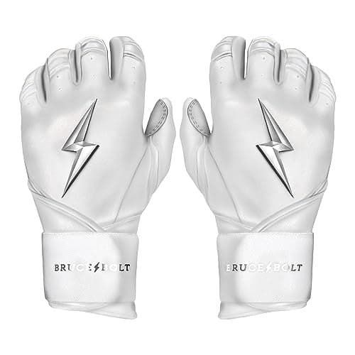 BRUCE BOLT Chrome Series Long Cuff White Batting Glove - White Medium