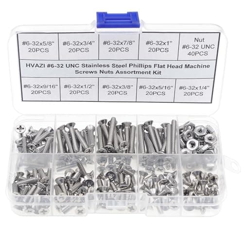 HVAZI #6-32 UNC Stainless Steel Phillips Flat Head Machine Screws Nuts Assortment Kit