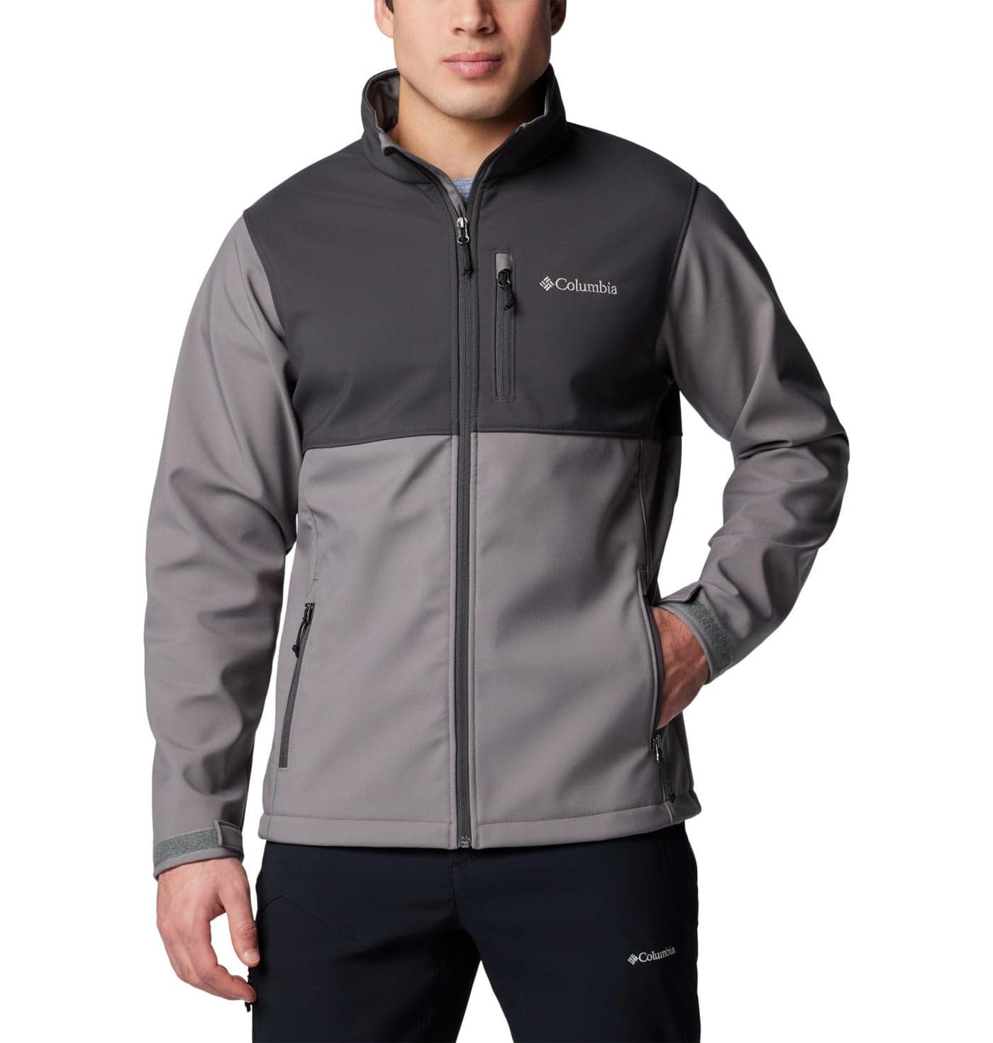 Columbia Mens Ascender Softshell Full Zip Rain Jacket, City Grey/Shark, X-Large