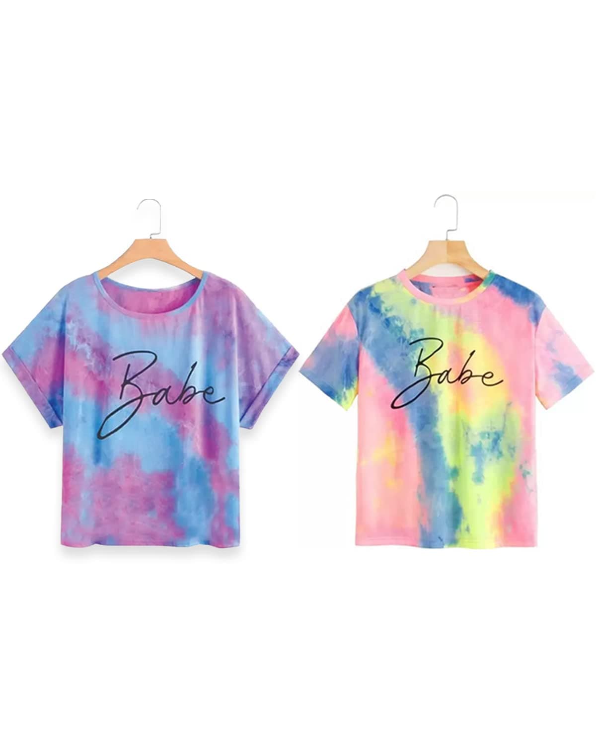 JUNEBERRY® Tie & Dye Printed Half Sleeve Round Neck Regular Fit T-Shirt Combo for Women (Pack of 2)