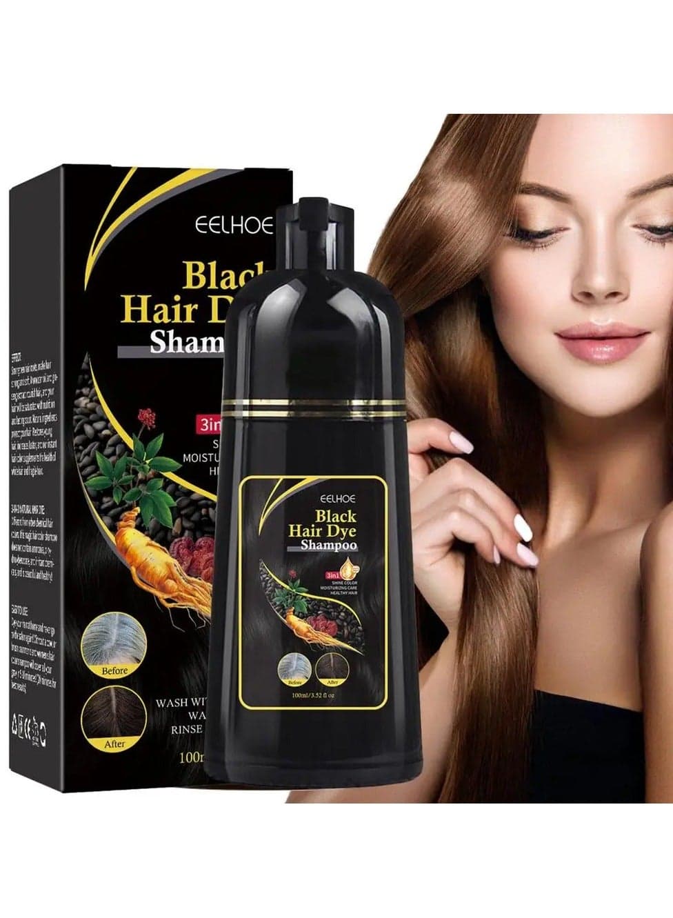 Black Hair Dye Shampoo for Gray Hair, Semi-Permanent Hair Color Shampoo for Women and Men