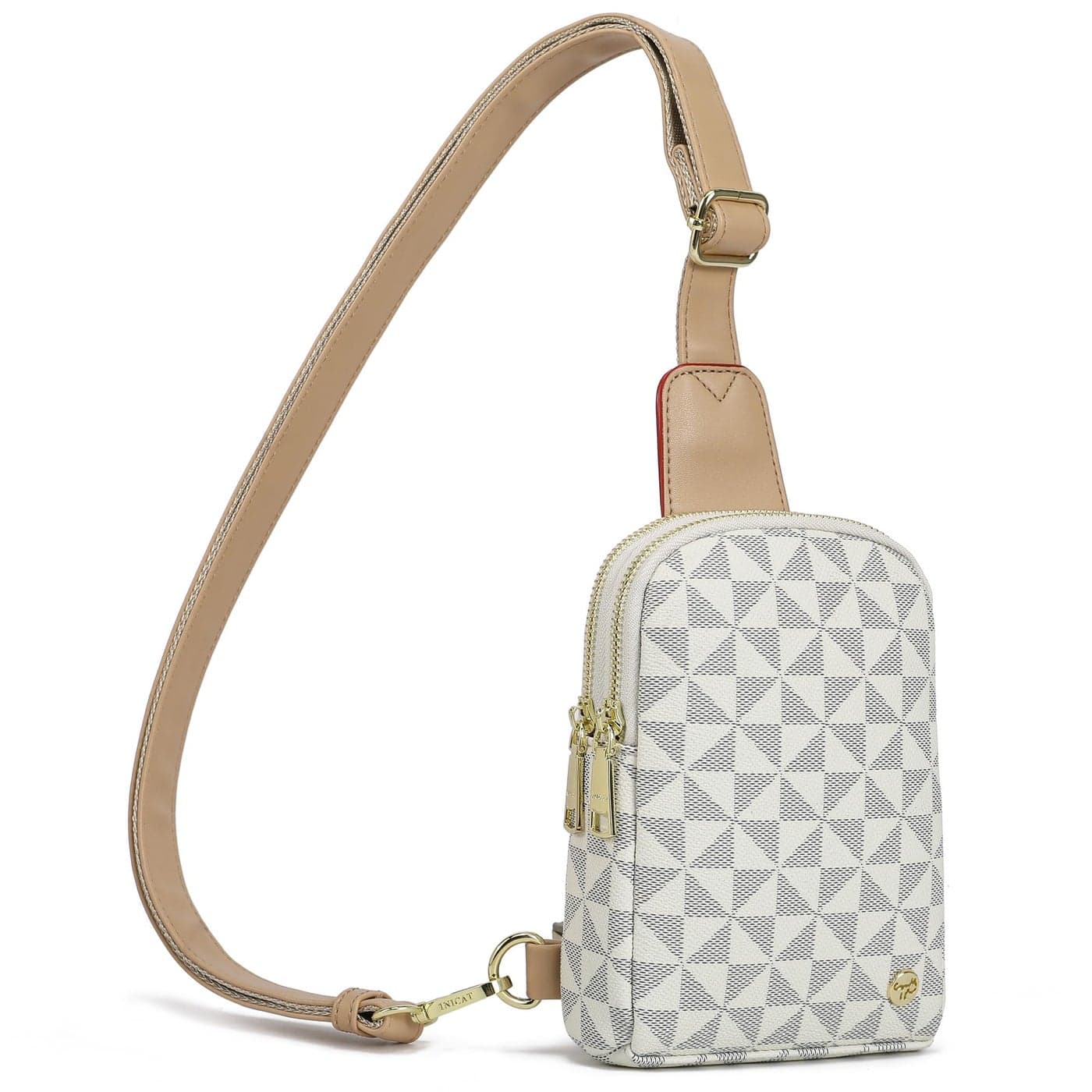 INICAT Travel Small Sling Bag Leather Crossbody Bags for Women Fanny Packs Cross Body Bag for Woman Cross Body Purses(White Blue Checkered)