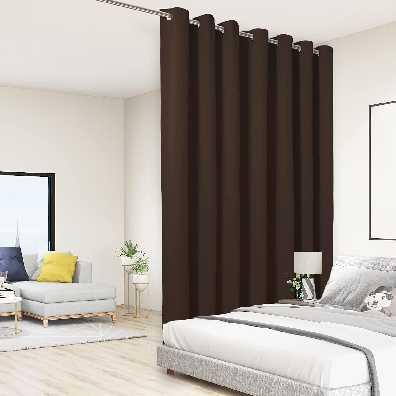 BONZER Room Divider Curtain Screen Partitions Total Privacy Wall Grommet Wide Blackout Curtains for Living Room 84L x 108W Inch 7L x 9W ft 1 Panel Chocolate
