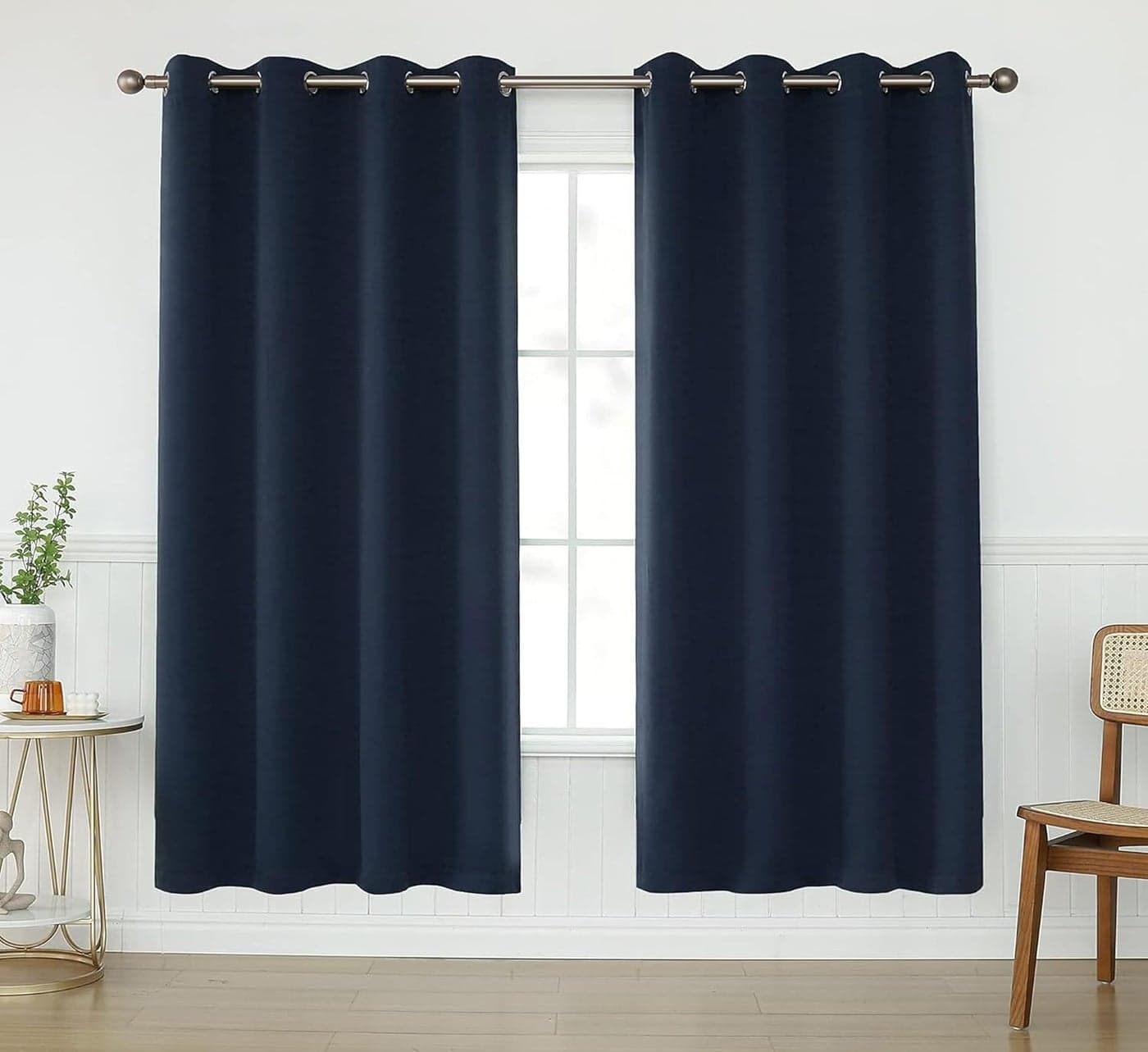 GREEN DECOR Waterproof Sun Blockage Top Style SS Eyelet Windproof Room Darkening WindowDoor Curtains for BedroomLiving RoomBalcony IndoorOutdoor Curtain Navy Blue 45X45 Feet Pack of 2