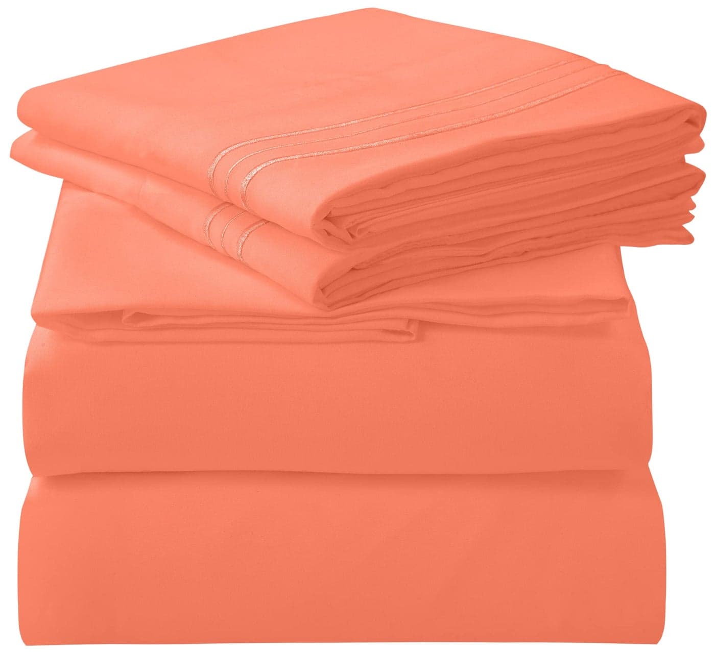 ROYALE LINENS 4 Piece Cal King Sheets Set Soft Brushed 1800 Microfiber Bedding 1 Fitted 1 Flat Sheet 2 Pillow Cases Wrinkle Free Fade Resistant Hotel Luxury Bed Sheets Coral Cal King