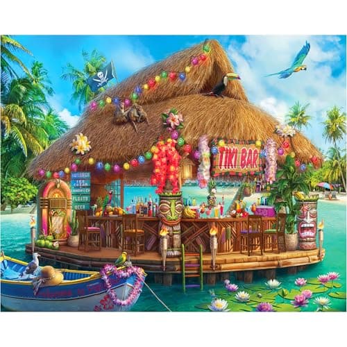 White Mountain 1000 Piece Jigsaw Puzzle Fun Coastal Summer Puzzles with Large Pieces Gift for Adults and Family 24x30 Floating Tiki Bar
