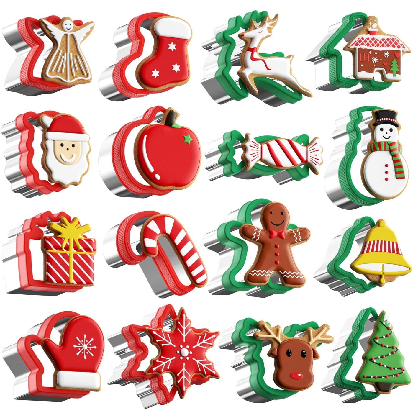 Christmas Cookie cutters Set 16 Pieces Holiday Cookie Cutters with Comfort Grip Stainless Steel Baking Cutters Christmas Shapes for Xmas Gingerbread Man Snowflakes Christmas Tree Santa etc