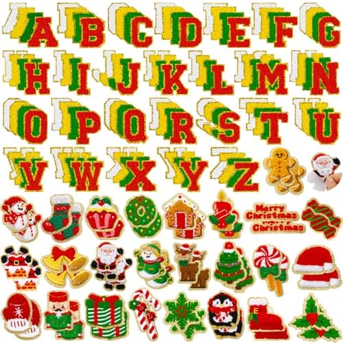 154 Pcs Red and Green Christmas Patches Chenille Self Adhesive Christmas Letter Patches EmbroideredInclude 104 AZ Letters Patch Stickers50 Snowflake Snowman Candle Stick on Patch for Backpacks