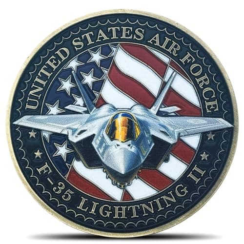 US Air Force F35 Lightning II Challenge Coin Honor Courage Commitment Military Coins with Eagle American Flag Design