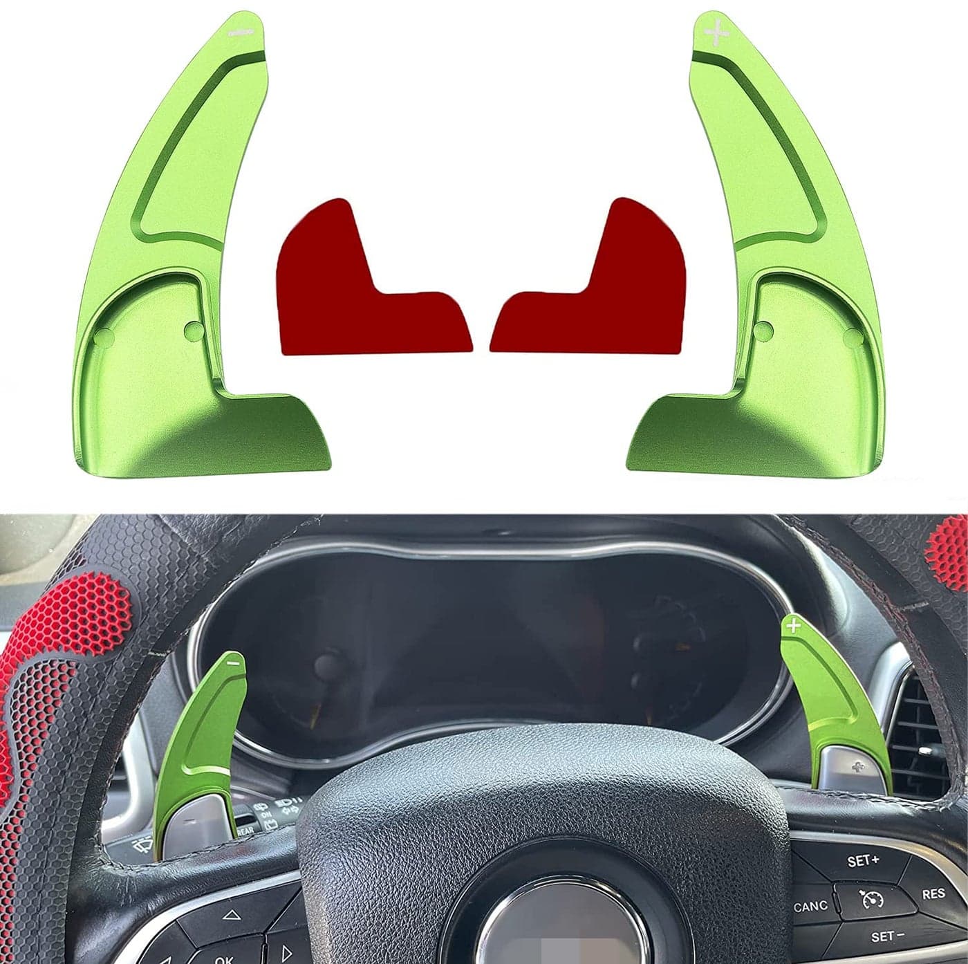Steering Wheel Shift Paddle Extension Cover Compatible with Jeep Grand Cherokee 2014-2020 Dodge Challenger Charger Durango RT and Scat Pack Extended Shifter Trim Cover 2pcs - Green