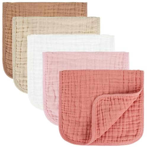 MIGIOL Baby Burp Cloth 100 Cotton Newborn Cotton Muslin Burp Cloth 10x20 inches Pink Coffee 5 Pieces