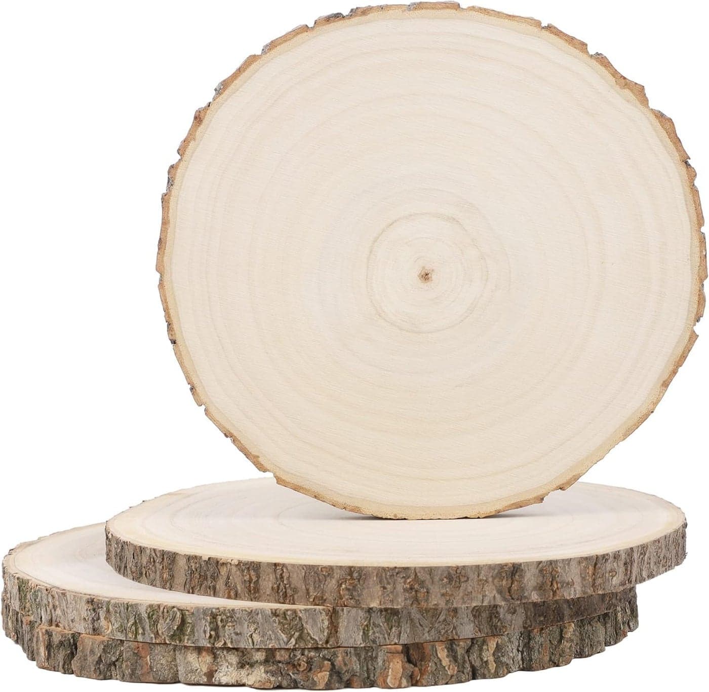 4 Pcs Unfinished Wood Slices for Crafts, Rustic Wood Centerpieces for Tables, DIY Wedding Decor, Natural Paulownia Wood for Painting and Display, 18-20 cm