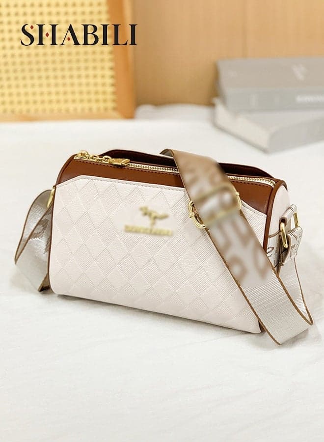 Women Shoulder Bag PU Large-Capacity Multi-Pocket Crossbody Satchel, Ladies Cross Bags Handbag Tote Bags Fashion Messenger for Teen Youth Daily Casual Party Travel Shopping Work Commute (White)