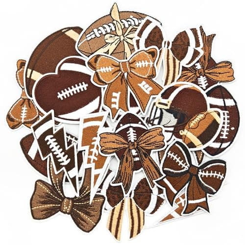 20Pcs Football Iron on Patches for Hats Football Bow Lightning Bolt Embroidered Patches for Jackets Backpacks Clothes