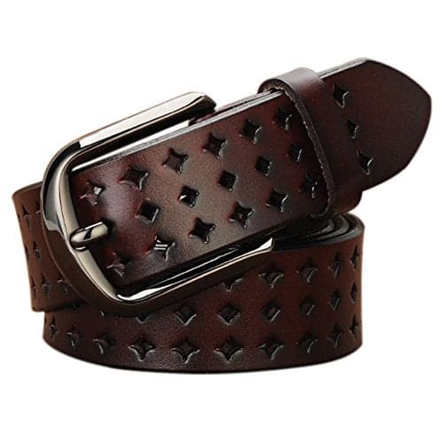 VONSELY Genuine Leather Belts for Women Hollow Out Design, Soft Leather Womens Belts with Pin Buckle, Coffee Leather Belt