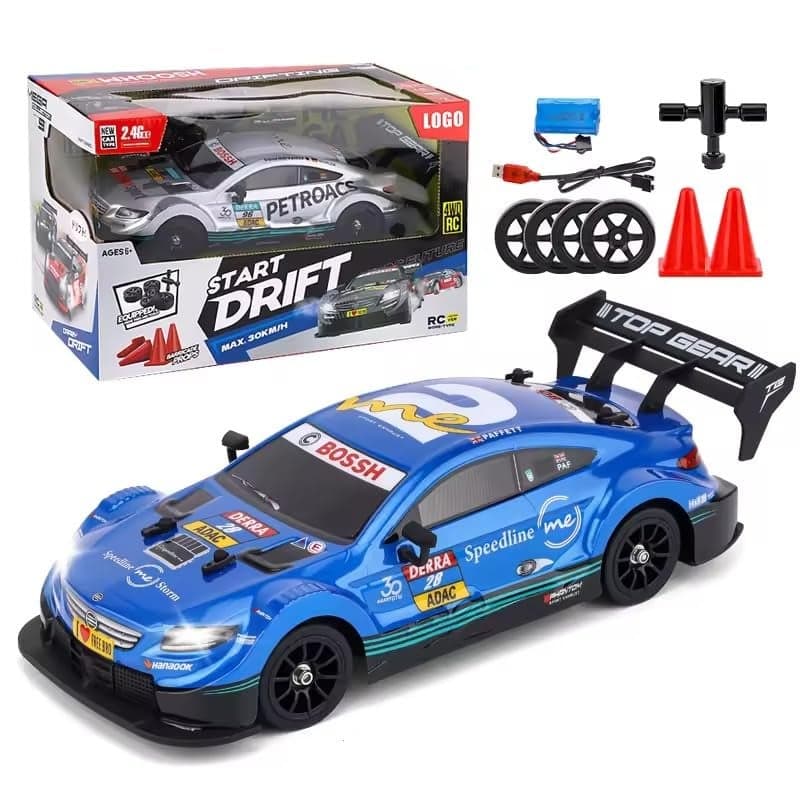 FEXXA RC Drift Car, 1:16 Scale Remote Control Car, 4WD 40KM/H High Speed RC Racing, 2.4GHz Electric Sport Driftings with Headlight, Drifting Tires and Racing Tires for Adults (Blue-Bossh)