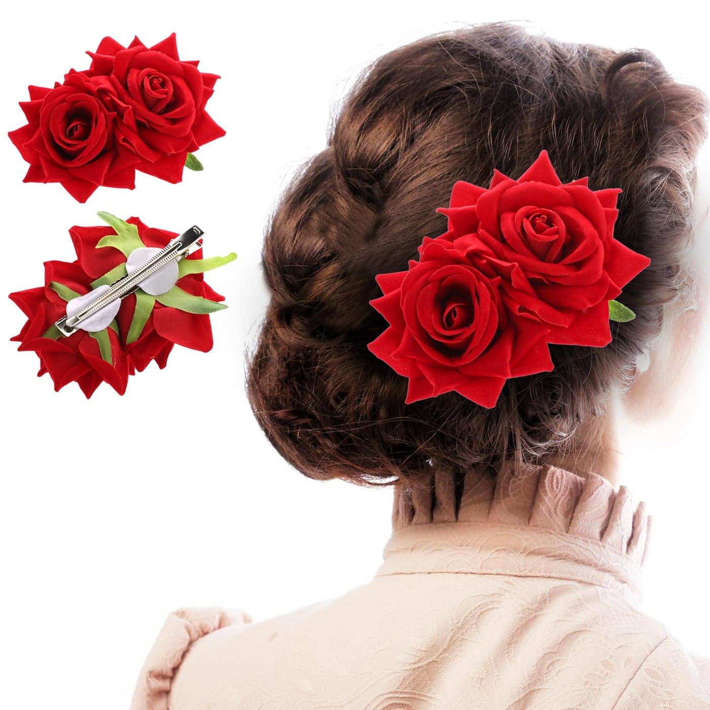 Qianyu Rose Flower Hair Combs Red Rose Flower Bohemia Flannel Elegant Hairpins Bride Hanfu Costume Hair Clips Decor Accessories for Women Girls Party Wedding Mothers Day Headpieces
