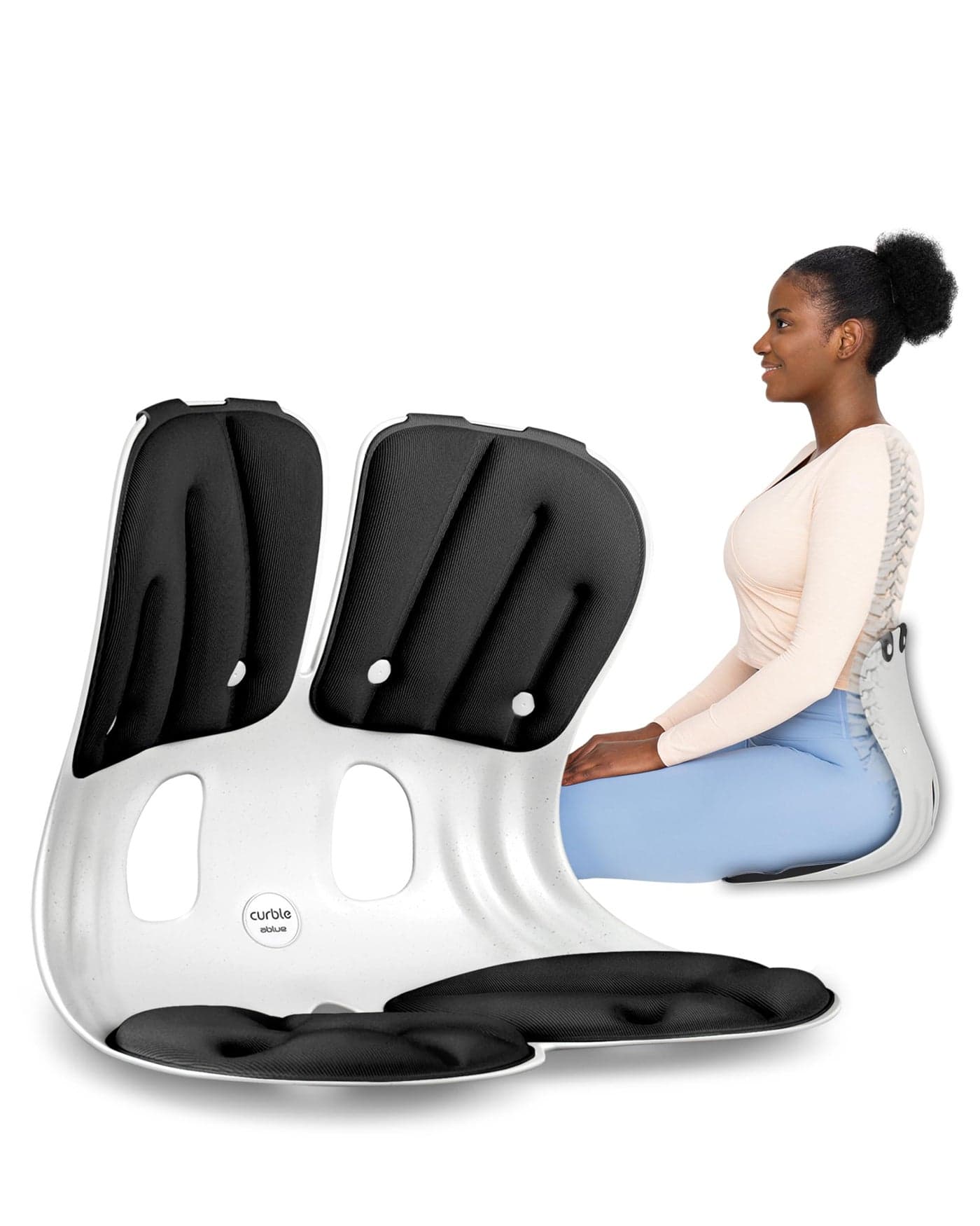 Curble GRAND(Extra Wide & Sturdy) – Ergonomic Chair Back Support, Lumbar Support for Good Posture Correction and Back Pain Relief, Perfect for Office Chair, Floor Seat, Work from Home, Patented(Black)