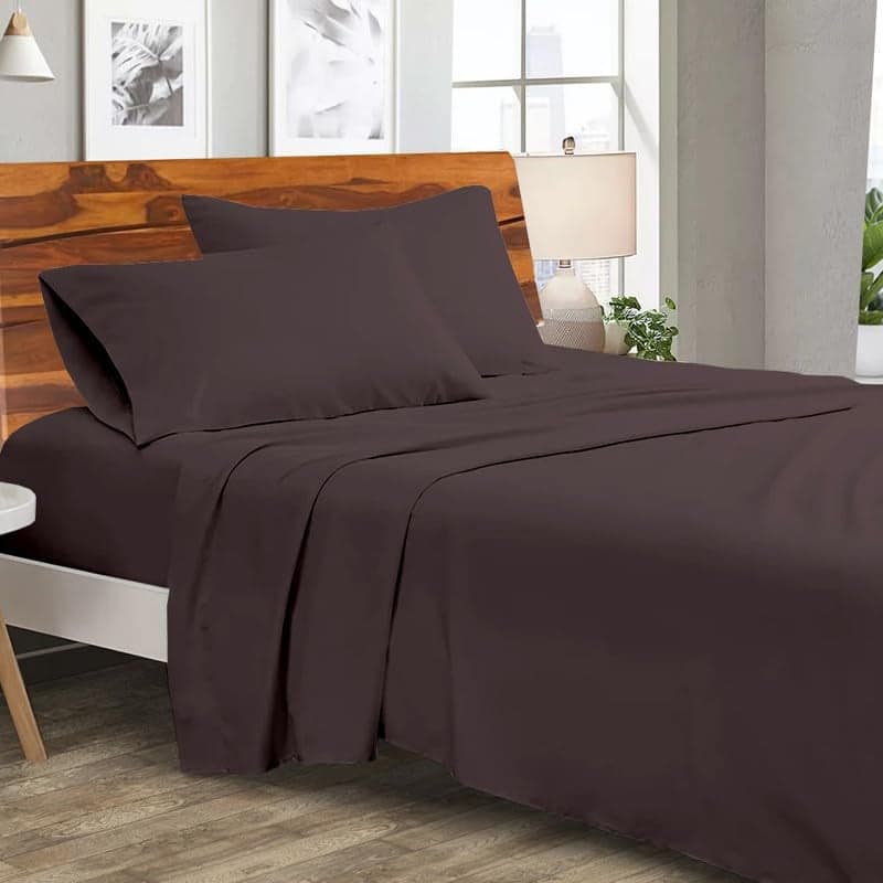 Linenaffairs Microfiber Bed SheetsHotel Luxury Bedding 1800 UltraSoft Microfiber Wrinkle Free Luxury Chocolate Solid_King Size
