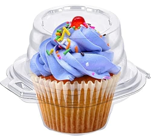 HIMETSUYA Cupcake Boxes Individual Cupcake Containers 100 Packs Regular Single Cupcake Holder High Topping for Muffins Thicker Stackable Plastic Cupcake Carrier for Party