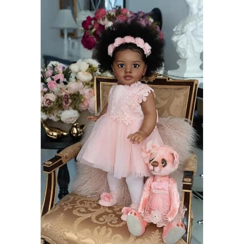 Zero Pam Black Reborn Baby Dolls Girl Pippa with Curl Hair 26 Inch African American Reborn Todder Dolls Soft Cloth Body Big Size Realistic Silicone Newborn Doll Dark Brown Skin Babies Doll for Kids