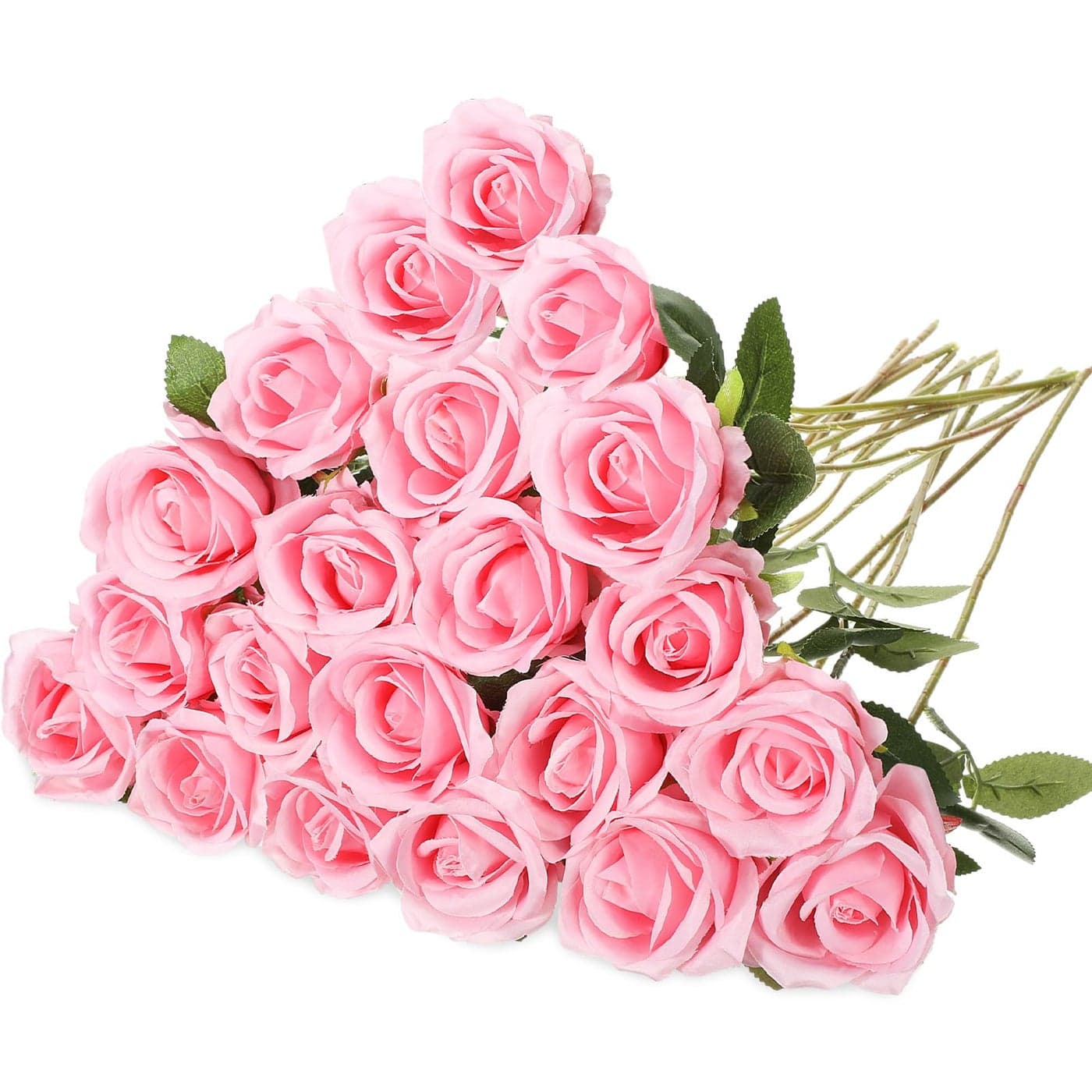 Hotop 20 Pcs Artificial Rose Flowers with Long StemReal Touch Silk Realistic Plastic Bouquet Roses Bulk for Home Decor Bridal Wedding Party Table Centerpieces DecorationsPink