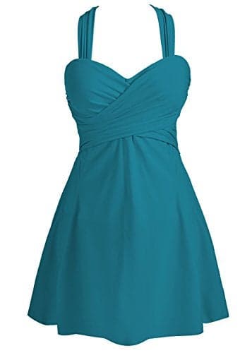 COCOPEAR Women's Elegant Crossover One Piece Swimdress Floral Skirted Swimsuit Dark Prussian Blue 4XL/20-22