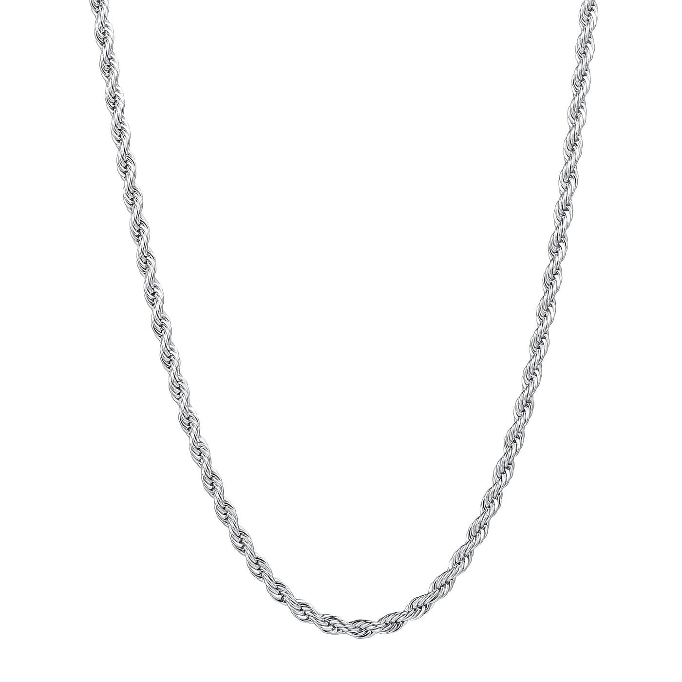 Fiusem Silver Tone Chain Necklace for Men, 3mm Mens Chain Necklace, Stainless Steel Rope Chain for Men and Women, Mens Necklace 28 Inch