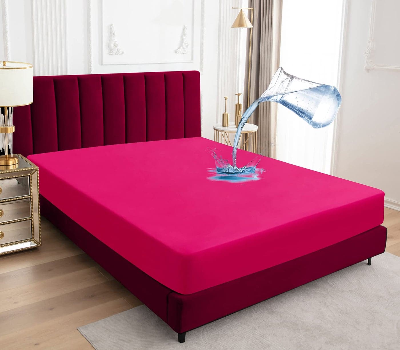 Sufdari Mattress ProtectorWaterproof Mattress Cover Queen18 Deep Pocket Mattress ProtectorFitted Sheet Style with Elastic Rubber BandWashable and Easy CareDeep PinkQueen