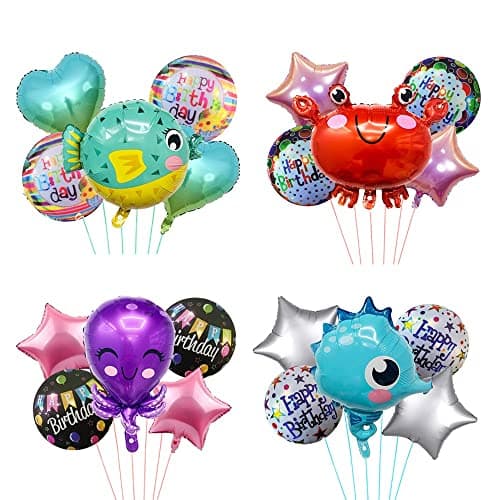 Pop The Party 20Pcs Ocean Animals Balloons Under The Sea Balloons Ocean Seahorse Crab Octopus Pufferfish with star and Round foil Balloon for Birthday, Ocean Party Decorations