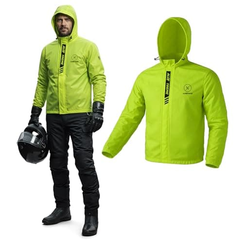 Allextreme Waterproof Riding Jacket Rain Cover with Hood | Lightweight & Adjustable Raincoat Top for Bike Riders, Men & Women | Durable Windproof Motorcycle Rainwear for Riders (XL, Neon Green)