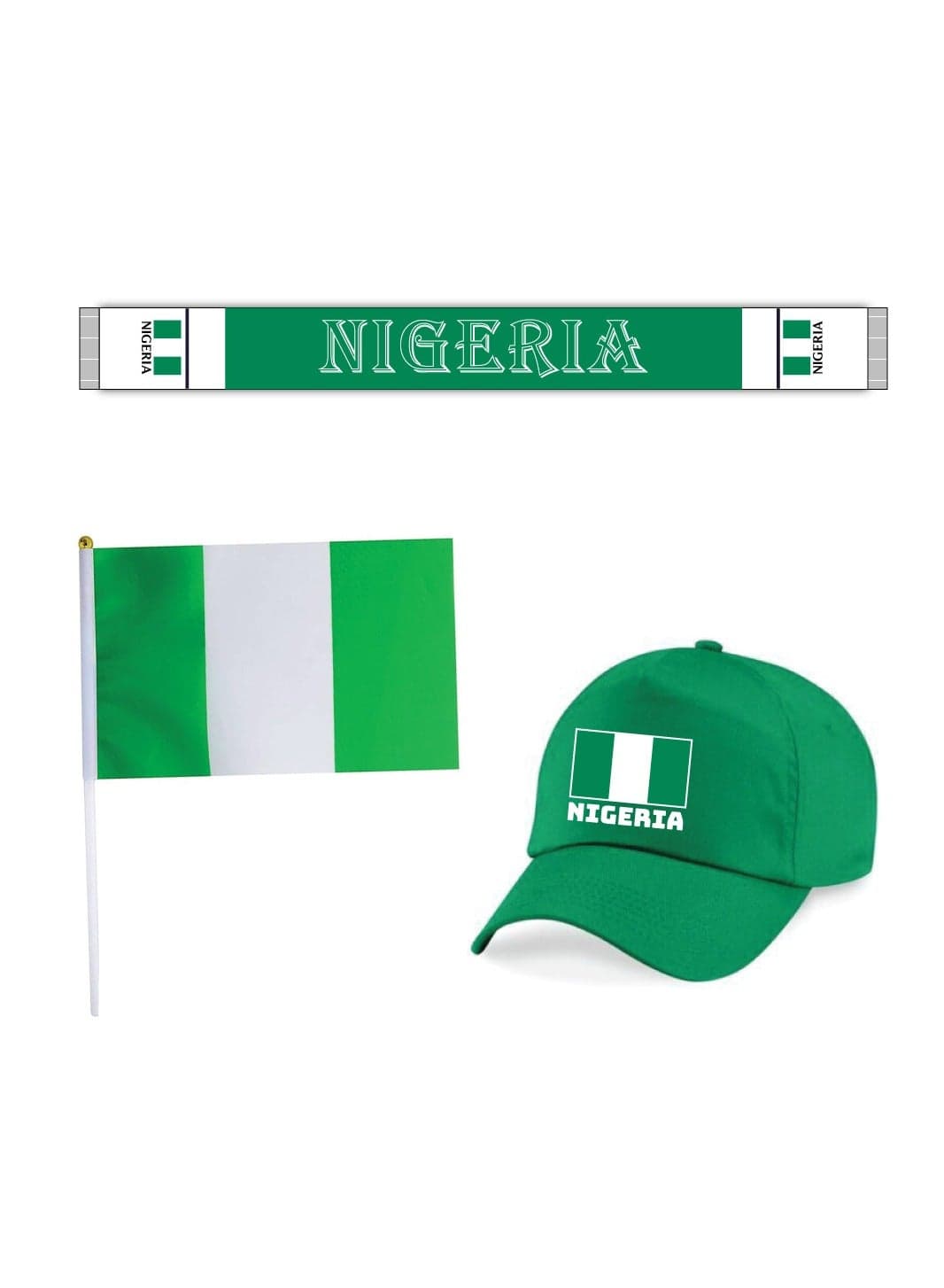 Nigeria Sports Combo Pack - Choose Your Perfect Combo - Cap - Scarf - Flag - Flag Pin - Drawstring Bag