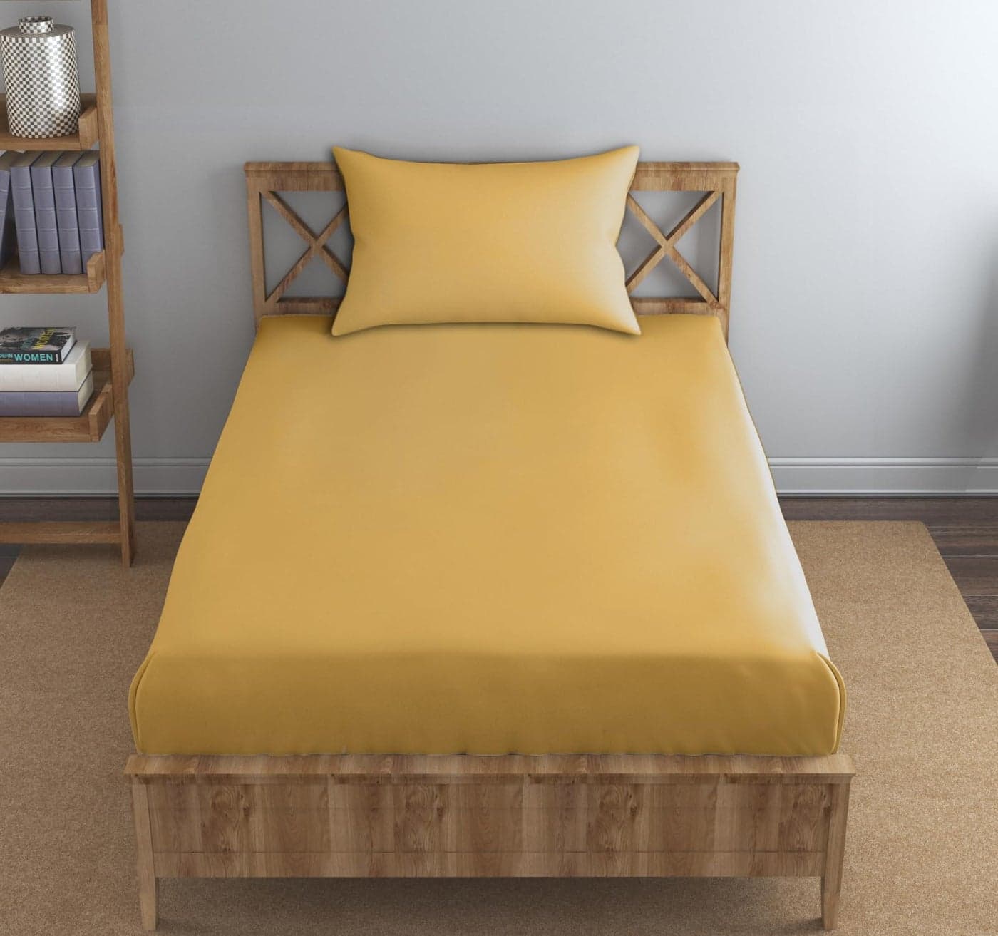 Trance Home Linen 300 TC Pure 100% Cotton | Soft Skin Safe | Breathable Single Size Flat Bedsheets | All Season Soft Fabric | Plain Bedsheet Set with 1 Pillow Covers (90x54 Inches Gold)