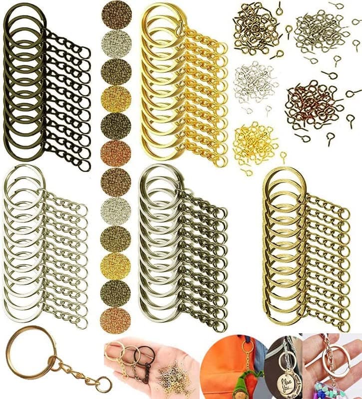 DIY Crafts 20 Pcs, KC Gold, Split Key Ring with Chain Set, Metal Flat Keychain Rings 1 Inch with Open Jump Rings Screw Eye Pins Bulk, for Beading Jewellery Bag Hanging Hand (20 Pcs, KC Gold)