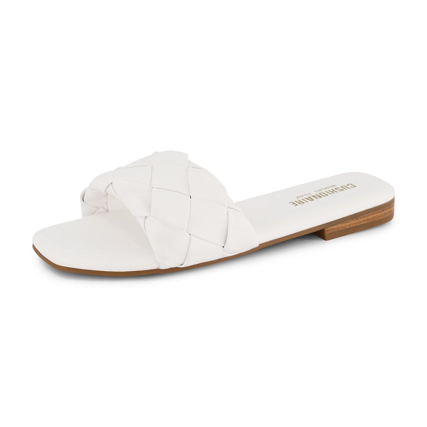 CUSHIONAIRE Franca Woven Slide Sandals Women Dressy or Casual with Memory Foam Comfortable Summer Shoes for Women Lightweight SlipOn Flat Sandals Wide Widths Available WHITE 9