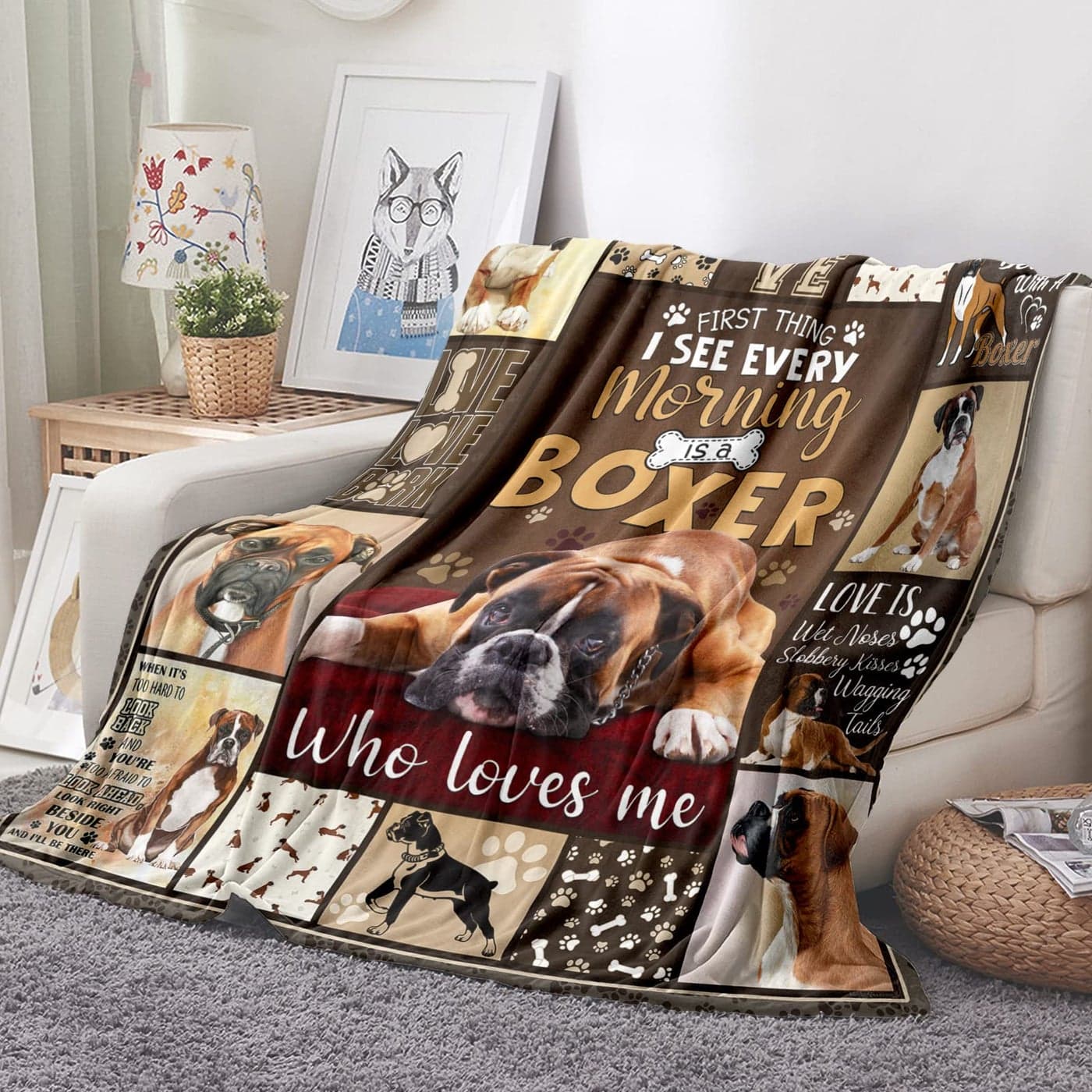 Tupmnbry Boxer Dog Blanket Cute Puppy Throw Blanket Super Soft Flannel Throw Blanket Lightweight Fluffy Plush Fuzzy Bed Blanket for Cute Pet 50X60