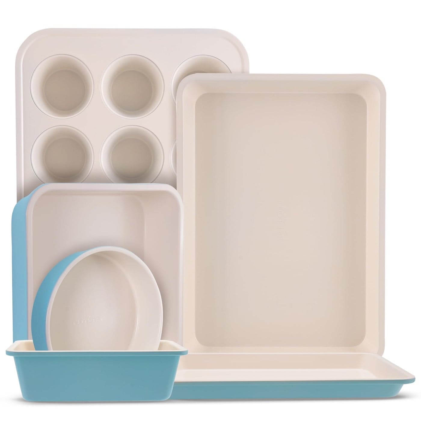 NutriChef 6-Piece Baking Pan Set, Carbon Steel Bakeware with Premium Ceramic Nonstick Coating, Includes 12-Cup Muffin Pan, Cake & Loaf Pan, Wide Bake Pan, & Cookie Sheet - Turquoise