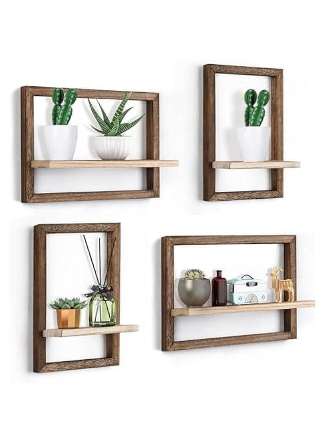 Wall Shelves Floating Shelves for Wall Set of 4, Hanging Shelves for Wall storage, Square Wall Shelf Decor, Wall Mounted Shelves for Bathroom, Living Room Brown
