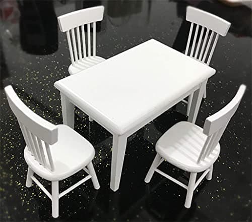 SXFSE Dollhouse Decoration Accessories 112 Dollhouse Miniature Furniture Wooden White Dining Table Chair Model Set