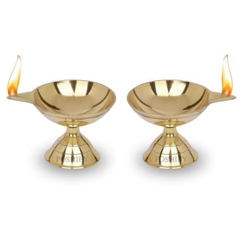 POSHIFY Pandeep Spl. Brass Diya (Pack of 2) - Handcrafted Traditional Indian Oil Lamp for Puja, Home Decor, and Festival Celebrations - 665