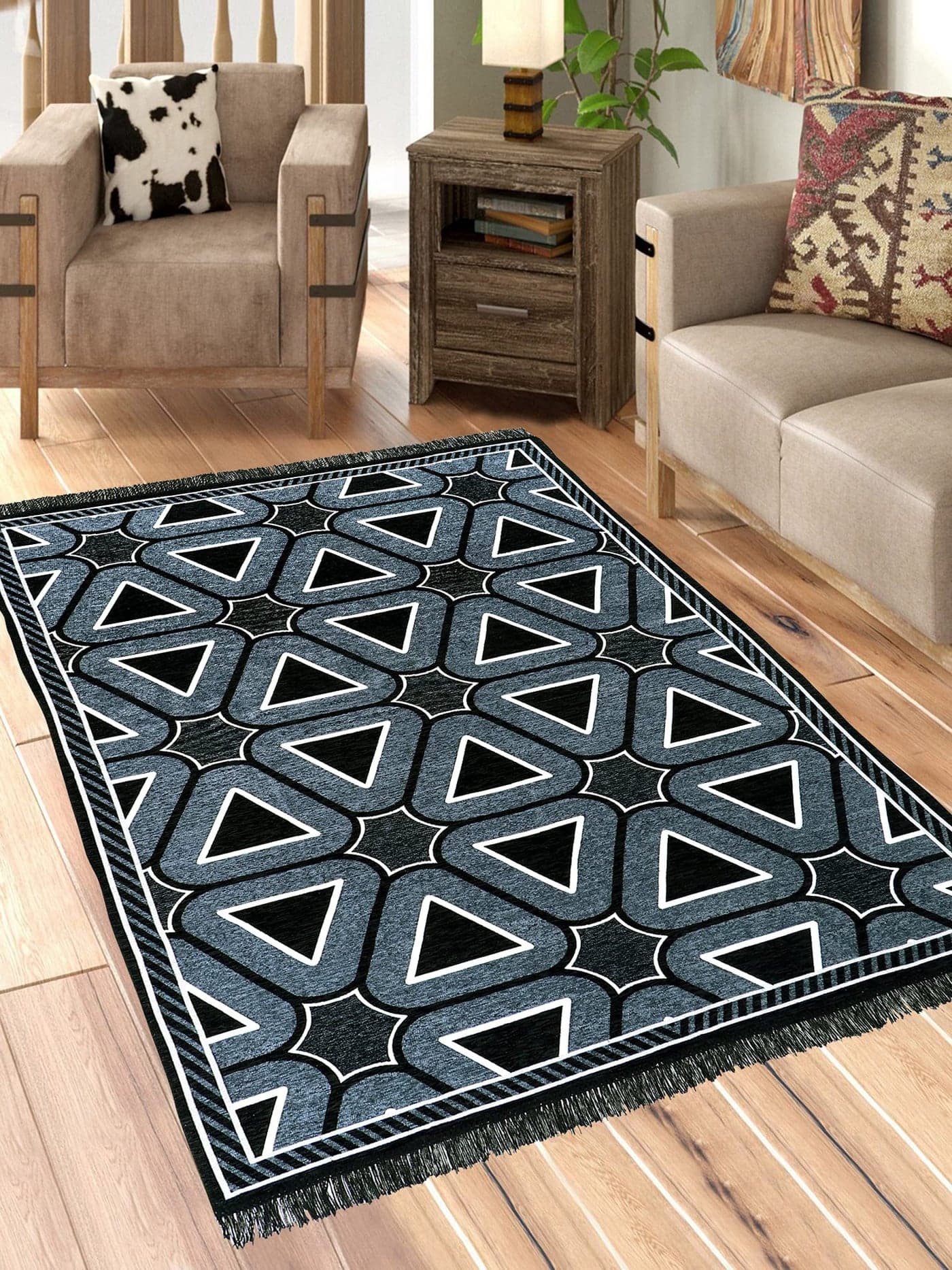 Sparrow World™ 5D Designer Superfine Exclusive Velvet Carpet | Rug | Living Room | Bedroom | Hall | School | Temple | Bedside Runner | 5 Feet x 7 Feet | (Triangle-Grey)